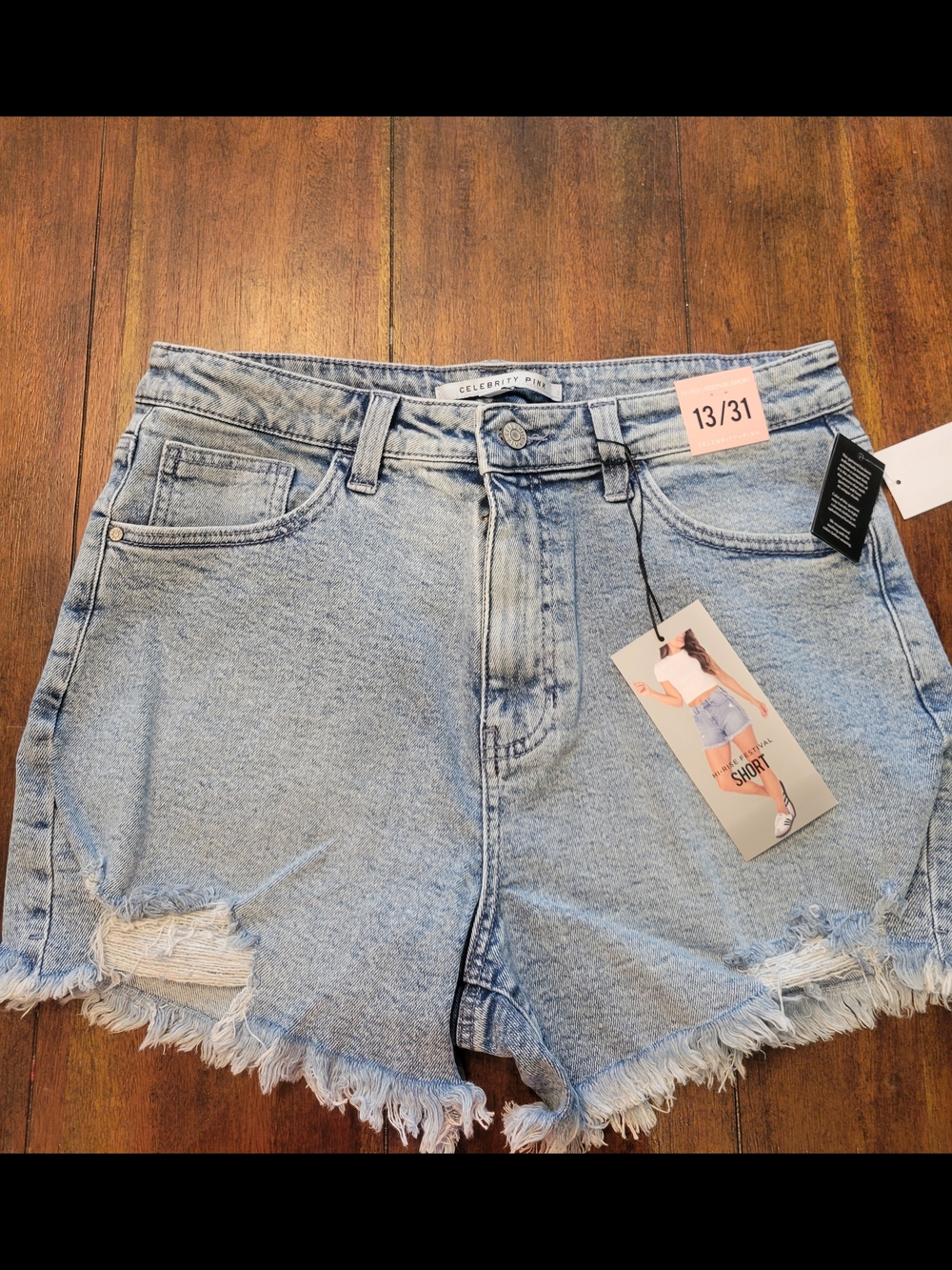 Light Blue Distressed Denim Shorts - Celebrity Pink